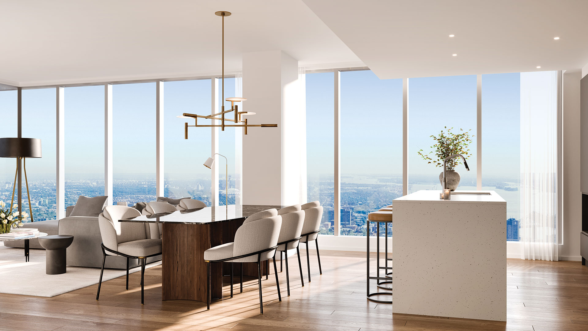 Cuisine moderne entièrement aménagée dans une unité locative du projet Square Phillips à Montréal.